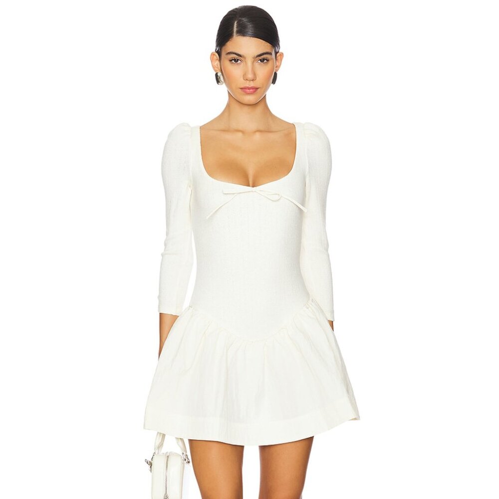 For Love & Lemons Aliyah Pointelle Cream Mini Dress
